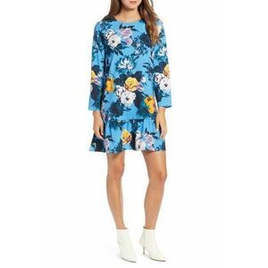 Halogen Button Back Ruffle Hem Dress Blue Size M $140